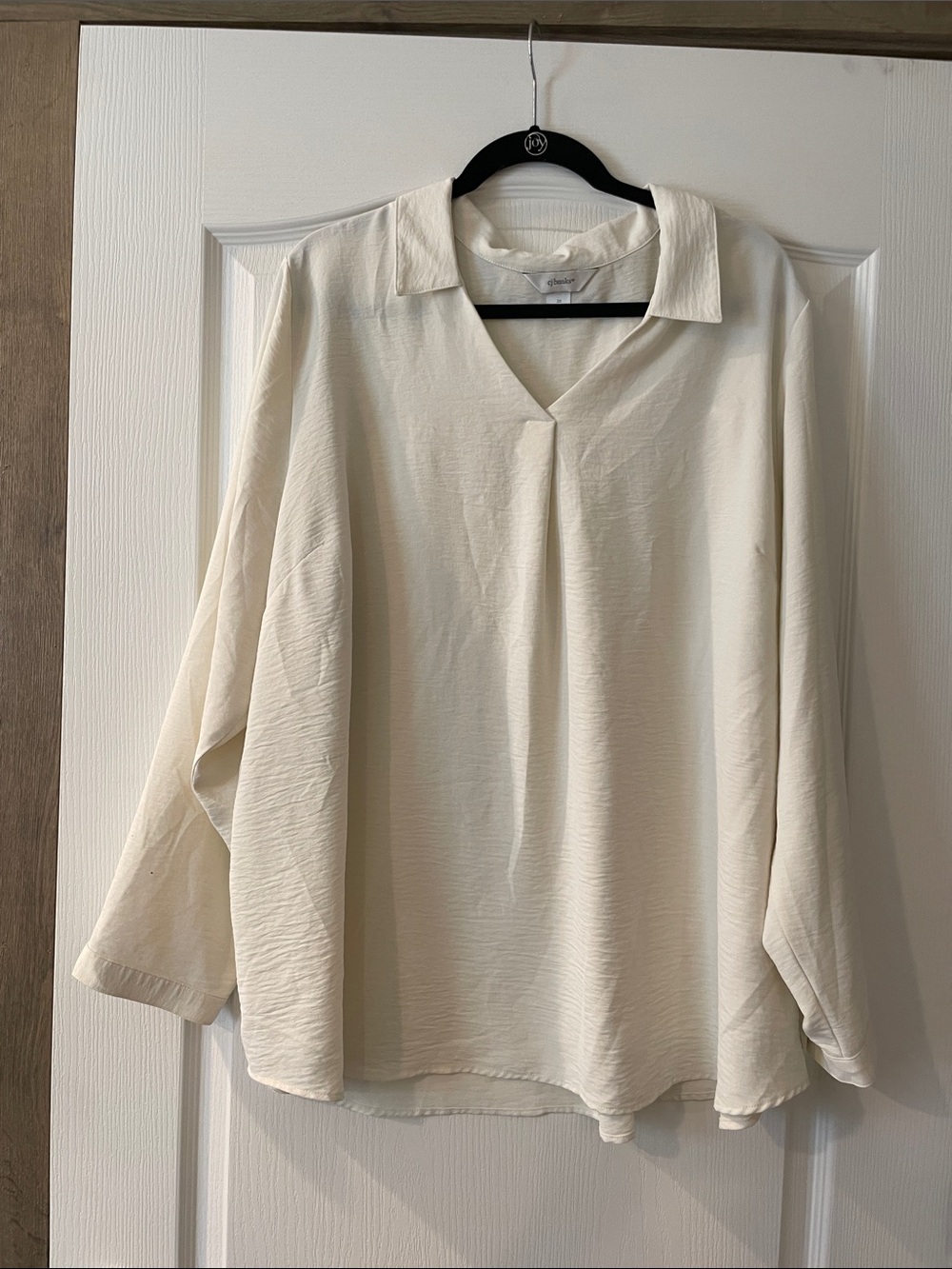 CJ Banks Cream V-Neck Long Sleeve Blouse